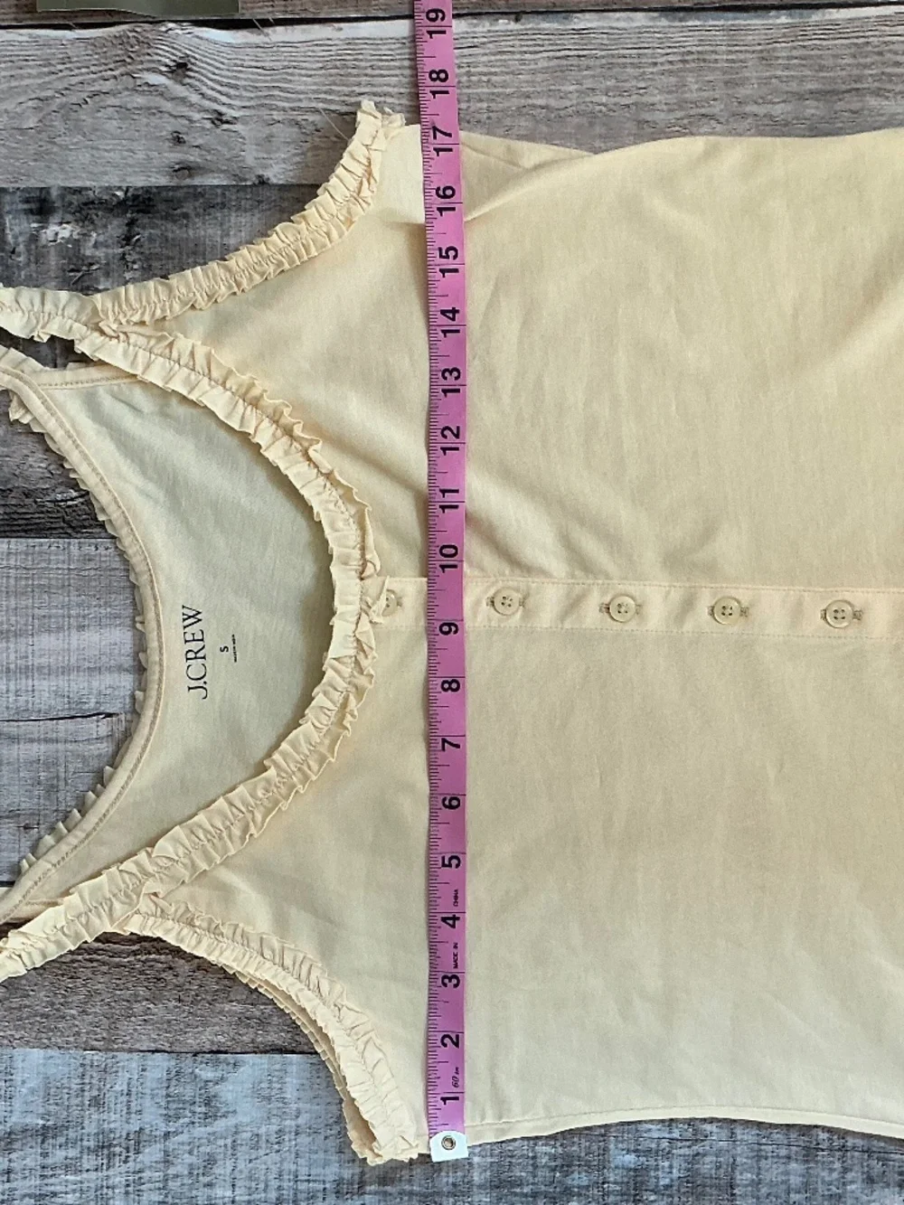 J Crew Broken In Jersey Button Front Butter Yellow Tank Camisole with Ruffle S